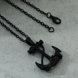 Stainless steel Black Anchor Pendant Necklace
